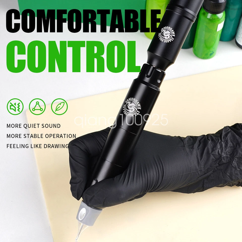 Kit de tatuaje inalámbrico Dragonhawk máquina de bolígrafo rotativo cartuchos de batería agujas tinta Foto 3 de 4