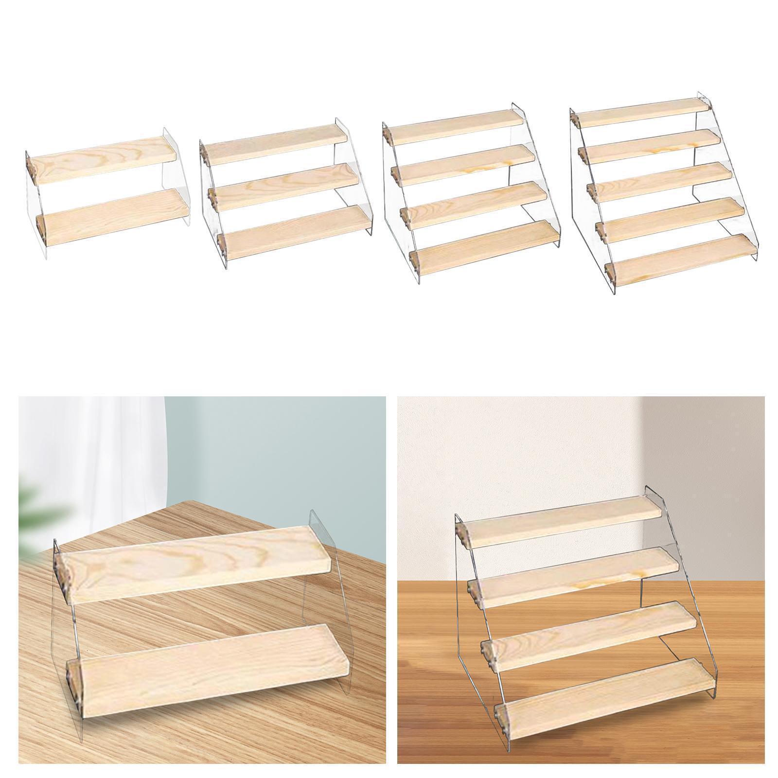 Wood Display Stand Acrylic Display Shelf Riser Cosmetics Organizer Rack Step