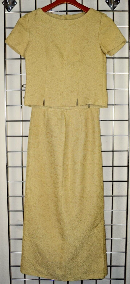 Conjunto de falda top vintage hecha a mano talla S/M años 50 amarillo dorado pálido con textura remolinada Foto 2 de 4