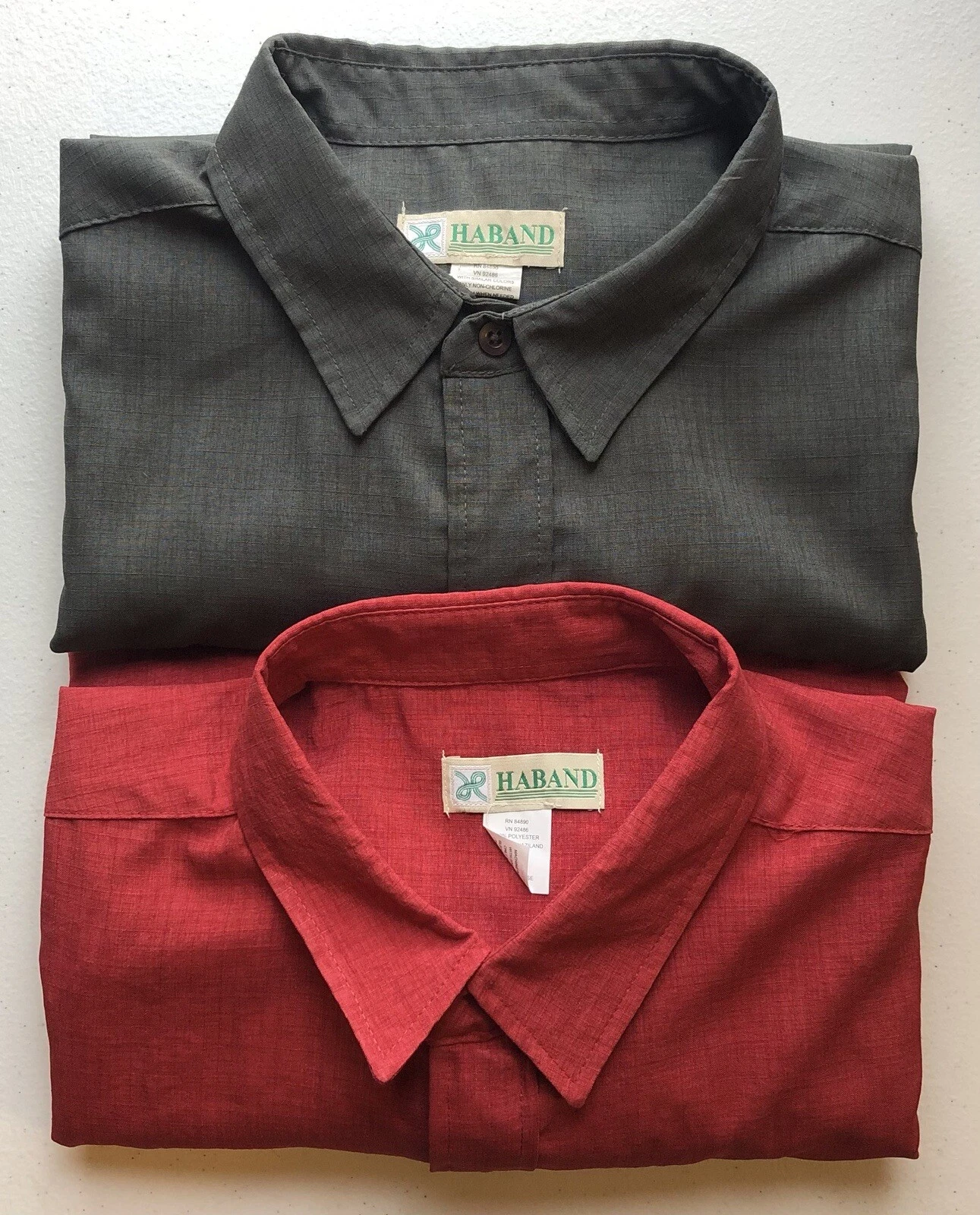 2 HABAND Traveler Men XL Button Short Sleeve Shirts Fishing Gray & Red Style 141