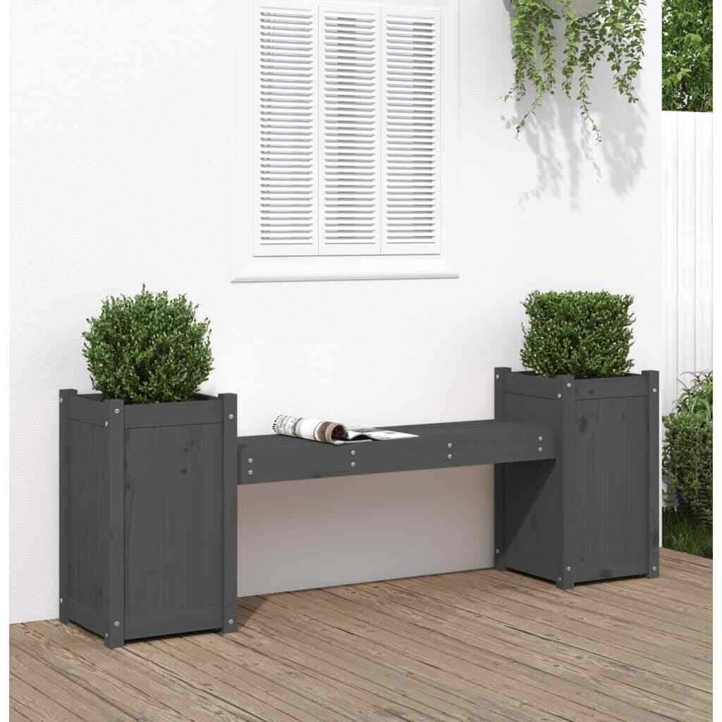 Planter Bench Grey 180x36x63 cm Solid Wood Pine