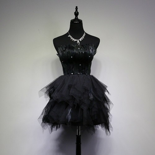 Womens Feather Mesh Dresses Sweetheart Ruffle Tutu Fairy Princess Ball Prom Gown - Picture 13 of 15