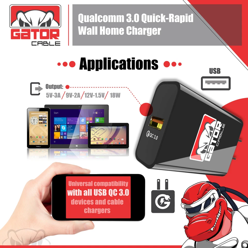 2x USB 3.0 Wall Charger Adapter Power Plug QC Qualcomm Fast Quick Charge 18W Qi - Image 2 of 4