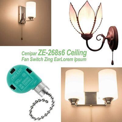 Zing Ear ZE-268S6 Ceiling Fan Switch - 4 Wire 3 Speed Pull Chain (Silver) 3 thumbnail image