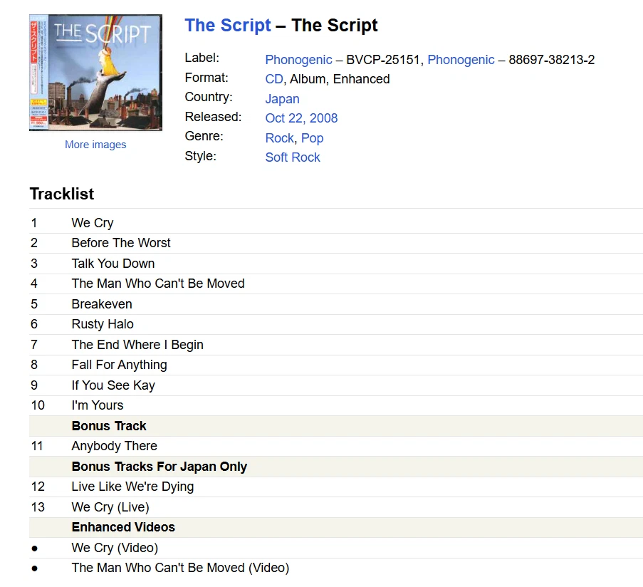 The Script The Script S/T JAPAN CD + 2 Bonus Tracks + OBI AS NEW BVCP-25151 - Image 2 of 4