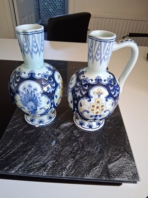 Antike Delfter/Französische Faince? Ewer Krüge aus Blech glasiert