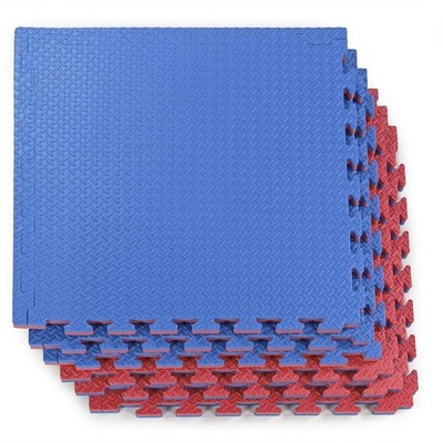 Xspec 1'' Extra Thick Reversible EVA Foam Gym Mats 12 pcs 48 Sq Ft, Blue & Red
