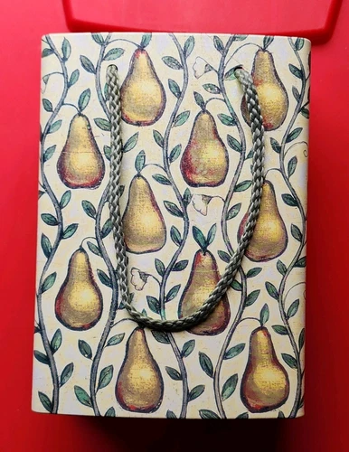 Vintage Unique Metal Tin Shopping Bag Pears Vase Planter  Pre-owned Condition