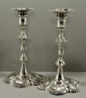 English Sterling Silver Candlesticks 1750 EBENEZER COKER