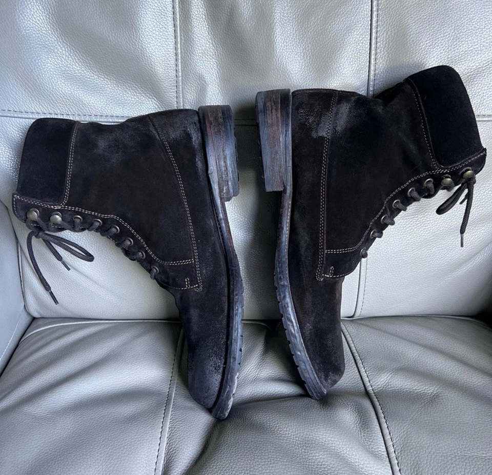 Botas italianas hechas a mano de gamuza marrón talla 42 EE. UU. 9 forro de cuero con cordones envejecidas Foto 3 de 4