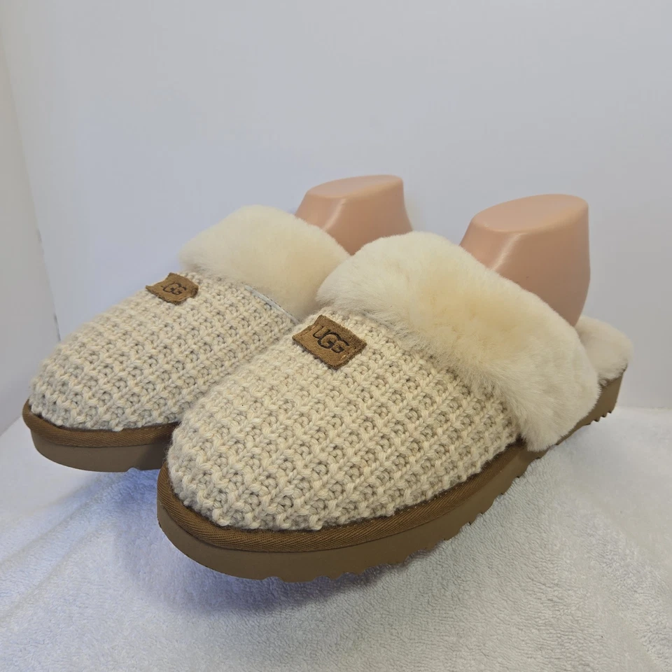 UGG Cozy Knit Women's 12 EUC Cream Beige Slipper Slip On Fur Shearling Comfort - Image 2 of 4