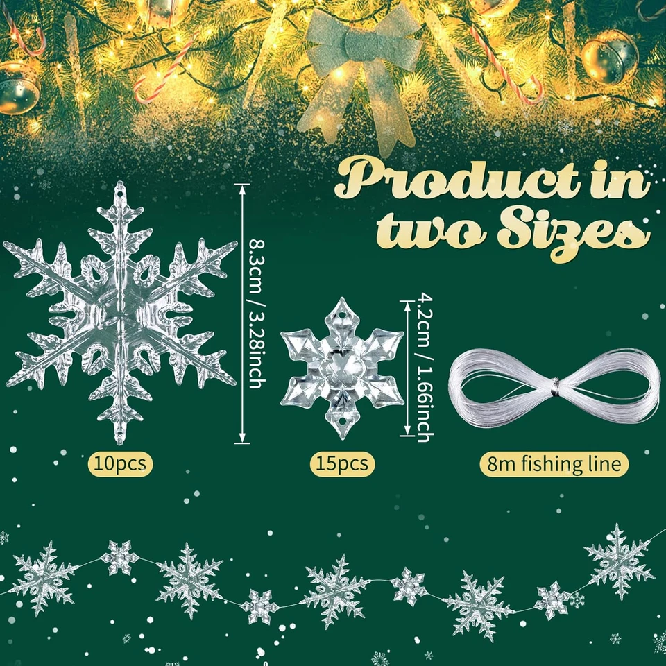 25 Pezzi Fiocchi Di Neve in Cristallo Acrilico Trasparente, Ornamenti per Albero - Immagine 2 di 4