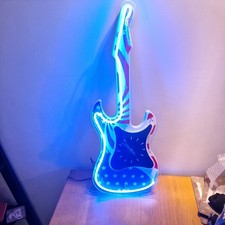 Neon Guitar Clock USA Stars And Stripes Large 74 CMS Tall Blue Neon Y2K