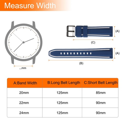 Silicone Watch Bands 24mm Soft Watch Bands with Frosted Buckle, Dark Blue White - Zdjęcie 2 z 6