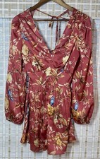 Express Floral Long Puff Sleeve Floral Romper Mini Dress Sz S Subtle Sheen