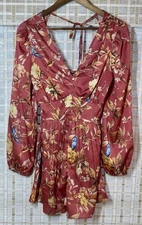 Express Floral Long Puff Sleeve Floral Romper Mini Dress Sz S Subtle Sheen