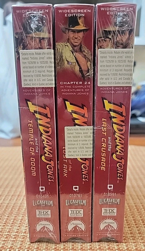Indiana Jones Raiders, Temple Of Doom, Last Crusade VHS Tapes W/ THX Widescreen  - Image 3 of 4