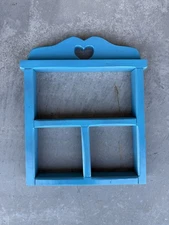 Vintage Rustic Country Style Wood Wall Curio Shelf Heart Eyelet Primitive Decor