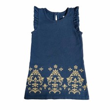 Tea Collection Dress Girls 18-24M Blue Gold Print Ruffle Sleeve Cotton Bohemian