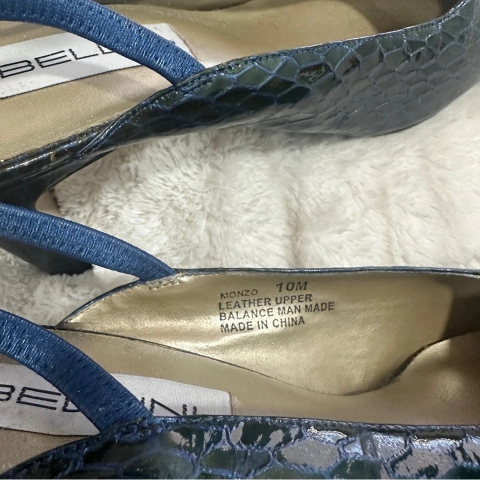 Bellini Talla 10M Azul Verde Tacones Bloque Texturizados Clásicos Herencia Foto 3 de 4