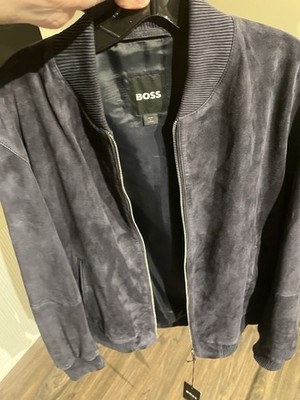 BOSS goat Suede leather  jacket - Dark blue/ Navy -40 R