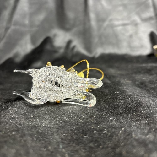 Vintage Crystal Hand Blown Spun Glass Reindeer Christmas Ornament w/ Gold Trim - Picture 6 of 7