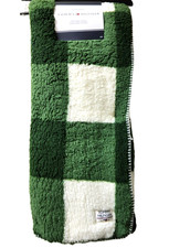TOMMY HILFIGER GREEN WHITE PLADE SOFT PLUSH SHERPA THROW BLANKET - 50