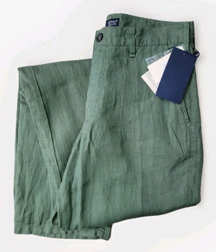 Vtg Armani Jeans Pants Men's 30x34 Green 100% Linen Italy Military Army Fatigues