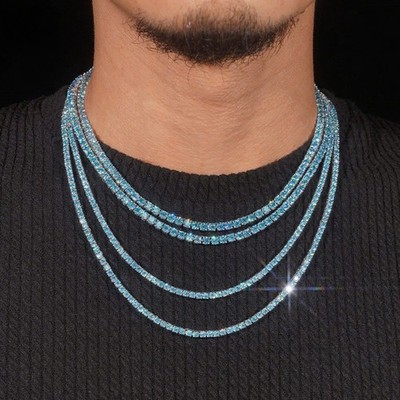 Tennis Chain Necklace【Silver925】ほぼ未使用 Real Blue VVS MOISSANITE Tennis Chain Necklace - 925 Sterling