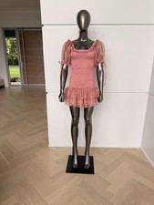 LoveShackFancy Pink Silk Chiffon Smocked Puff Sleeve Square Neck Mini Sz S