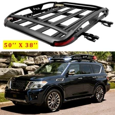 Roof Rack Luggage Cargo Basket+Cross Bars w/ LED Light For Nissan Armada 2017-24