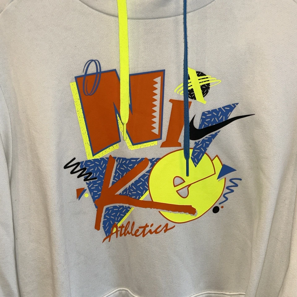 Sudadera con Capucha Nike Athletics S Blanca Gráfico Neón Estilo Retro Pullover Sudadera Hombres Foto 3 de 4