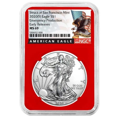 2020 (S) $1 American Silver Eagle NGC MS69 Emergency Production ER Black Labe...