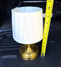 USB Table Lamp w/ White Solid Drum Fabric Shade, Gold Metallic Metal Base