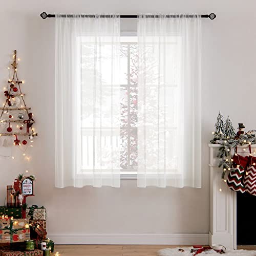 2 Panels Solid Color Sheer Window Curtains 54"W x 63"L (Pack of 2) Ivory - Bild 1 von 6
