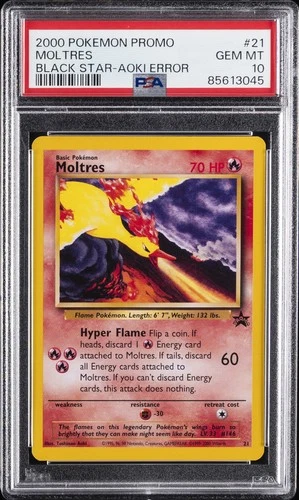 2000 POKEMON PROMO BLACK STAR TOSHINAO AOKI ERR #21 MOLTRES PSA 10