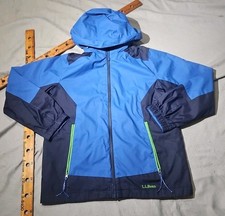 LL Bean Jacket Youth Kids XL 18 Blue Packable Hood Wind Resistant Outdoor Zip