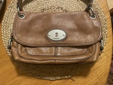 FOSSIL MADDOX Distressed Brown Leather Organizer Crossbody Messenger Bag