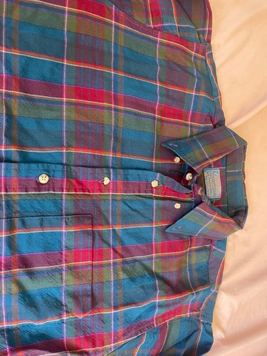 camicia pendleton uomo taglia L plaid manica lunga verde rosso blu danneggiata - Foto 7 di 8