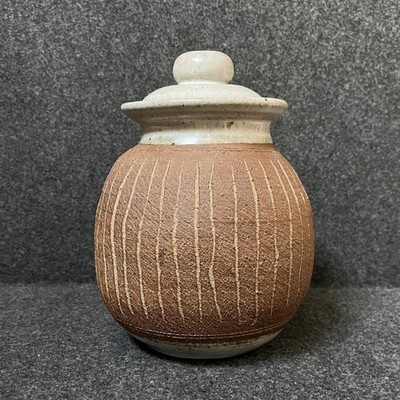 Handmade Studio Art Pottery Container Jar With Lid Vintage Abstract
