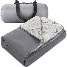 Large Outdoor Blanket 78'' x 55'' Quilted Windproof Waterproof Gray Fleece Sa...