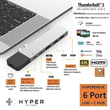 SILVER - HYPER DRIVE USB C HUB, NET 6-IN-2 FOR MACBOOK PRO AIR, MULTI-PORT USB-C