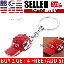 TRUMP 2024 Red Hat Pendant Keychain Make America Great Again USA Flag Key Chain