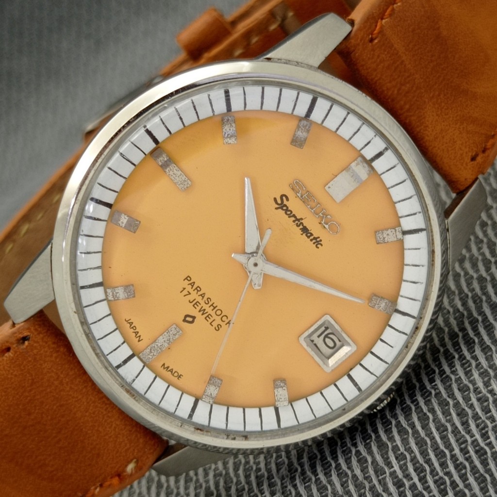 VINTAGE SEIKO SPORTSMATIC AUTOMATIC 7625A JAPAN MENS BEIGE DIAL WATCH a525-U