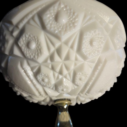 Lampada uragano vetro latte vintage McKee Toltec ciotola caramelle 19,75" vassoio portagioie hobnail - Foto 6 di 10