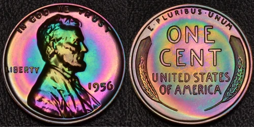 1956 PROOF Lincoln Wheat 1 One Cent MONSTER Rainbow Toning (58-72)