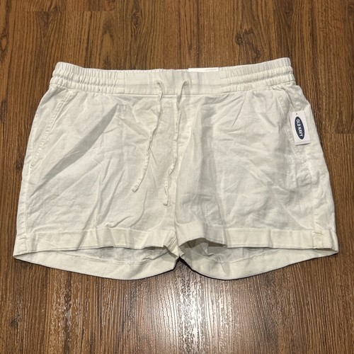 Old Navy Shorts Womens Large White Linen Rayon Blend Drawstring Pockets New