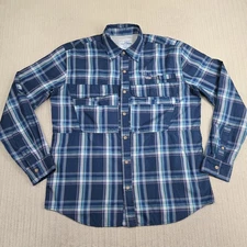 Aftco Guy Harvey Shirt Men Small Blue Plaid Vented Fishing Button Up Performance