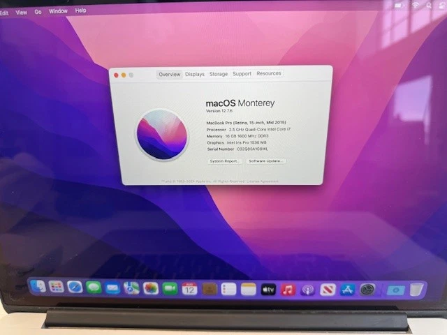 Apple MacBook Pro 15" Retina (Mid 2015) i7 2.5GHz 16GB RAM 256GB SSD Monterey - Image 2 of 4
