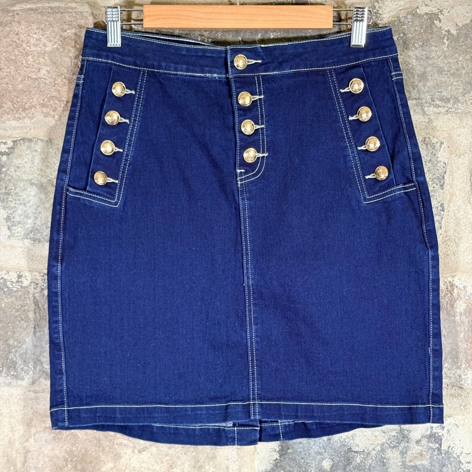 Hydraulic Petite High Rise Button Front Denim Mini Skirt Size 10P Dark Wash